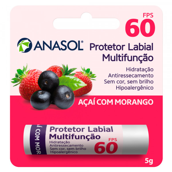 Protetor Hidratante Labial Açaí Com Morango FPS60 Anasol
